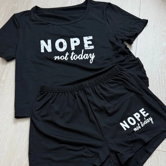 3/$10 Black Pajama Set with “Nope. Not Today” Print - Picture 2 of 4